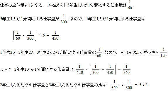 立教新座中学校2022年度第1回算数入試問題4.仕事算 (3)解説解答: プロ